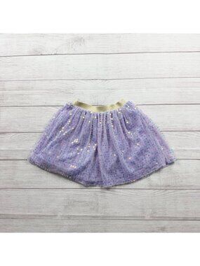Eyeshadow Girls Purple Sequin Tulle Skirt Gold Elastic Waistband S 7-8
